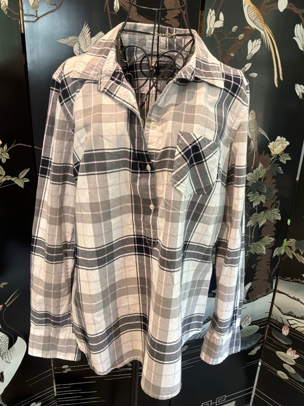 Merona size large ladies shirt with button placket in plaid.  All cotton